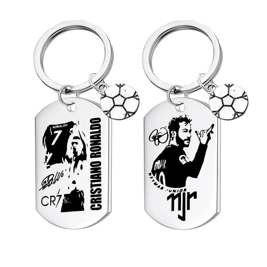 CR7 Messi Neymar Keychain Football Soccer Super Star Stainless Steel Pendant Keyring Fans Jewelry Gift